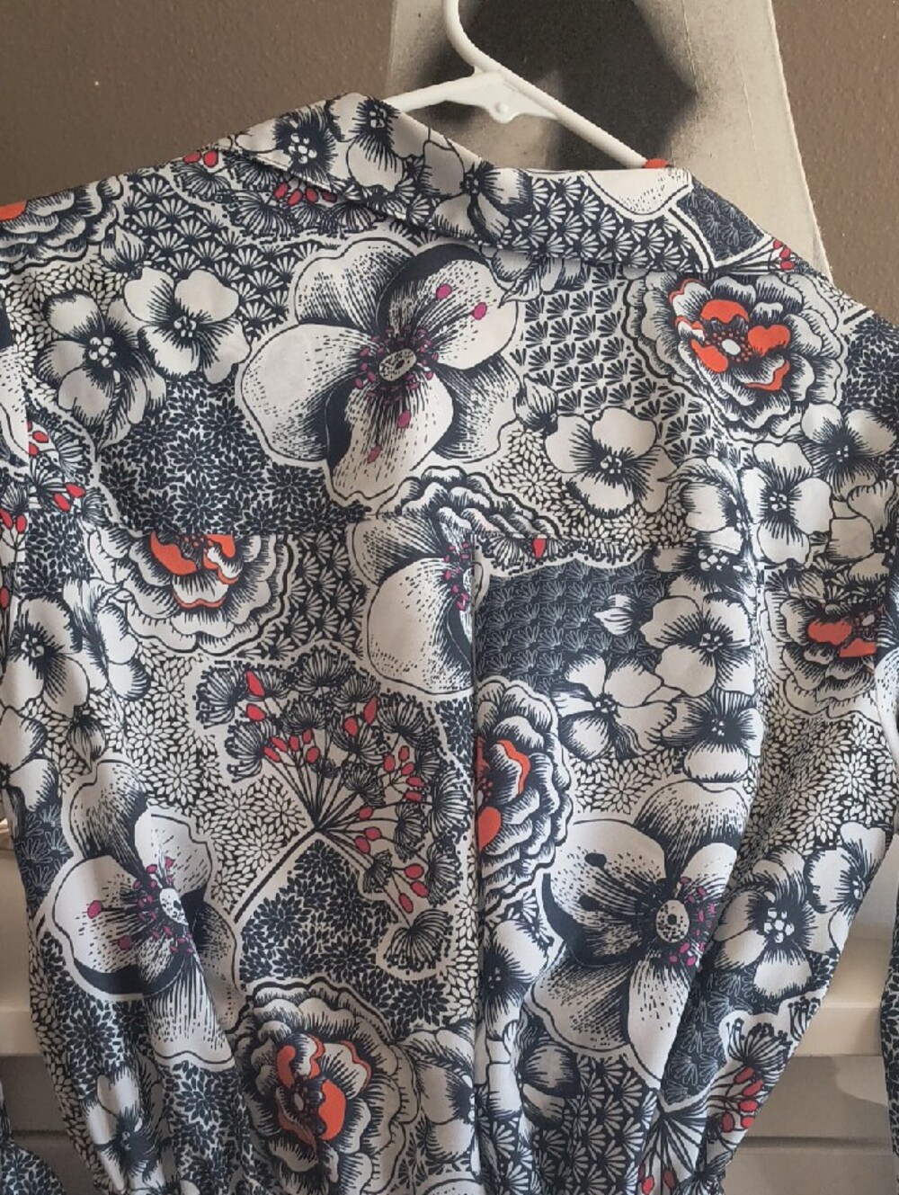 Floral Long Sleeve Maxi Dress - Blue, White & Red Accents - Picture 7 of 10